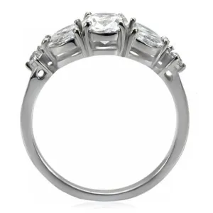 High polished (no plating) Stainless Steel Ring with AAA Grade CZ in Clear for Women Style TK073