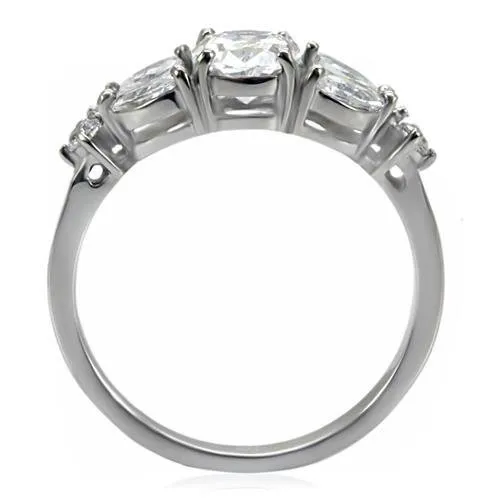High polished (no plating) Stainless Steel Ring with AAA Grade CZ in Clear for Women Style TK073