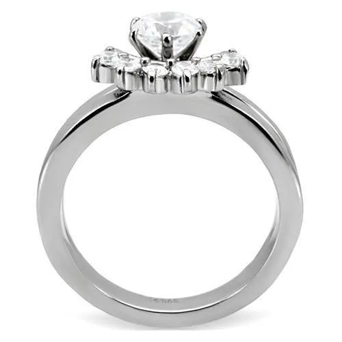 High polished (no plating) Stainless Steel Ring with AAA Grade CZ in Clear for Women Style TK105