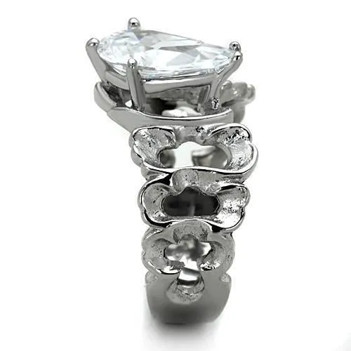 High polished (no plating) Stainless Steel Ring with AAA Grade CZ in Clear for Women Style TK1534