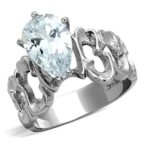 High polished (no plating) Stainless Steel Ring with AAA Grade CZ in Clear for Women Style TK1534