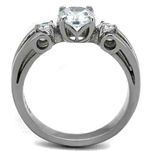 High polished (no plating) Stainless Steel Ring with AAA Grade CZ in Clear for Women Style TK1537