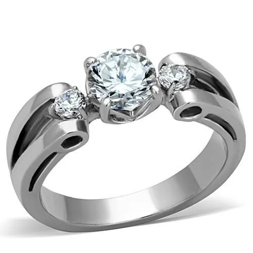High polished (no plating) Stainless Steel Ring with AAA Grade CZ in Clear for Women Style TK1537