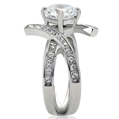 High polished (no plating) Stainless Steel Ring with AAA Grade CZ in Clear for Women Style TK169