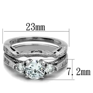 High polished (no plating) Stainless Steel Ring with AAA Grade CZ in Clear for Women Style TK1W002