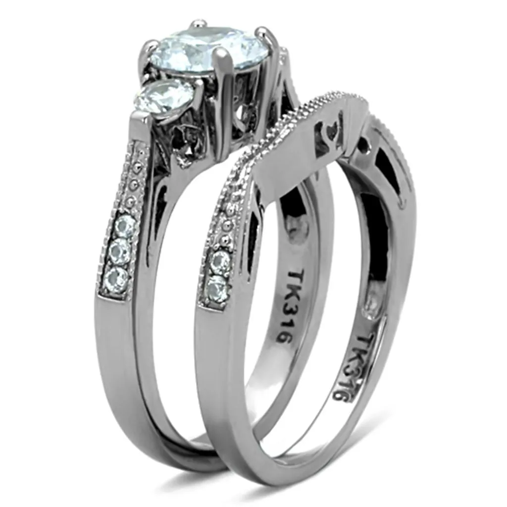High polished (no plating) Stainless Steel Ring with AAA Grade CZ in Clear for Women Style TK1W002