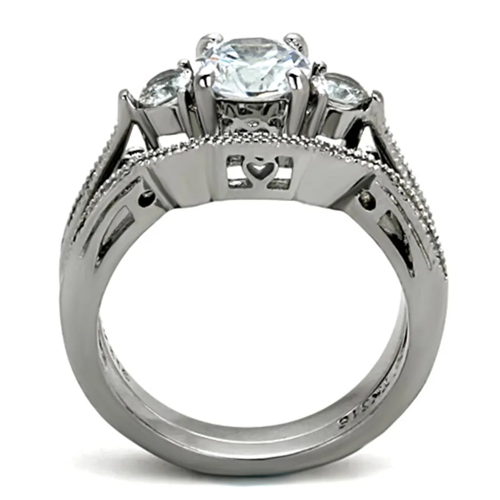 High polished (no plating) Stainless Steel Ring with AAA Grade CZ in Clear for Women Style TK1W002