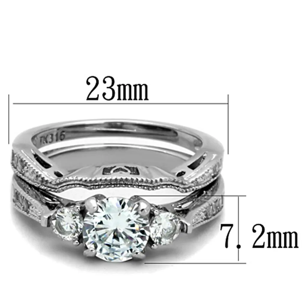 High polished (no plating) Stainless Steel Ring with AAA Grade CZ in Clear for Women Style TK1W002