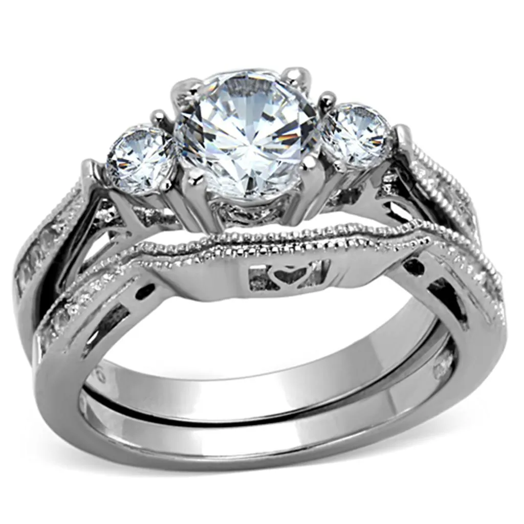 High polished (no plating) Stainless Steel Ring with AAA Grade CZ in Clear for Women Style TK1W002
