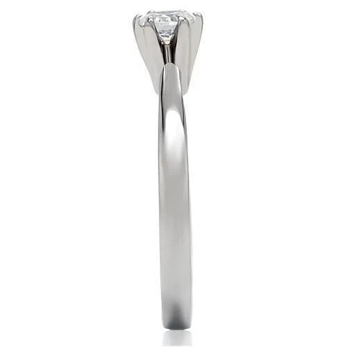 High polished (no plating) Stainless Steel Ring with AAA Grade CZ in Clear for Women Style TK203