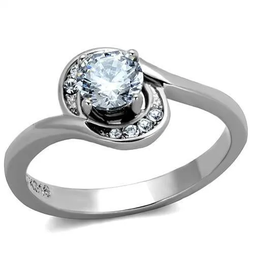 High polished (no plating) Stainless Steel Ring with AAA Grade CZ in Clear for Women Style TK2116