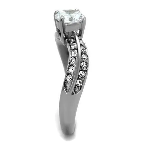 High polished (no plating) Stainless Steel Ring with AAA Grade CZ in Clear for Women Style TK2171