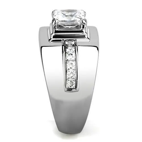 High polished (no plating) Stainless Steel Ring with AAA Grade CZ in Clear for Women Style TK3011
