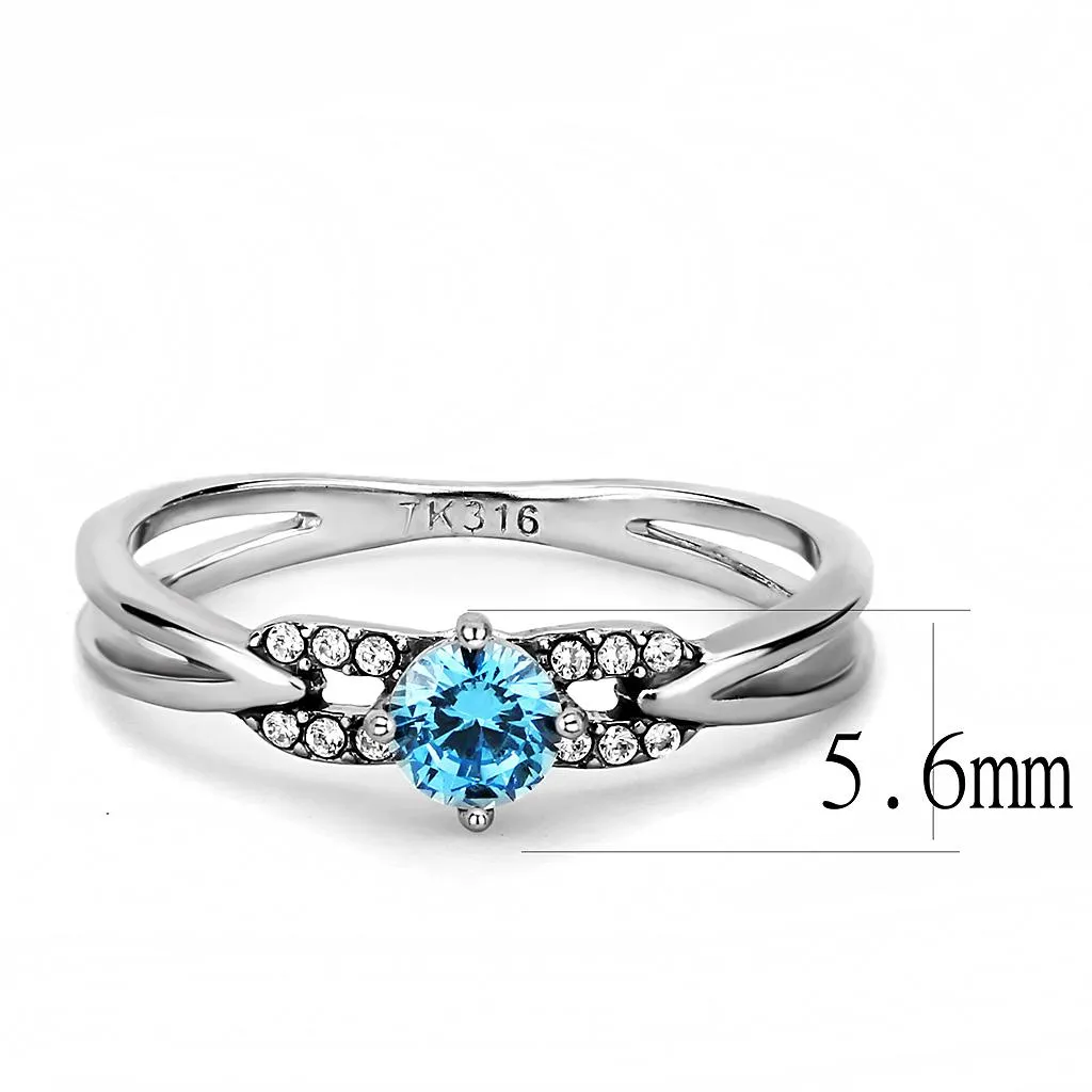 High polished (no plating) Stainless Steel Ring with AAA Grade CZ in Sea Blue for Women Style DA116