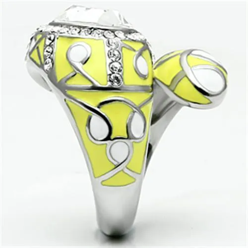 High polished (no plating) Stainless Steel Ring with Top Grade Crystal in Clear for Women Style TK643
