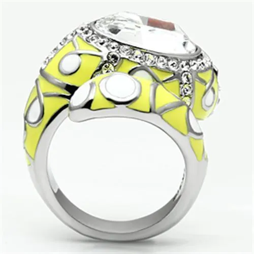 High polished (no plating) Stainless Steel Ring with Top Grade Crystal in Clear for Women Style TK643