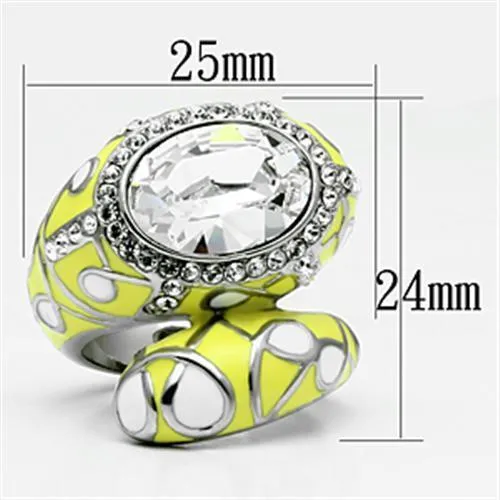 High polished (no plating) Stainless Steel Ring with Top Grade Crystal in Clear for Women Style TK643