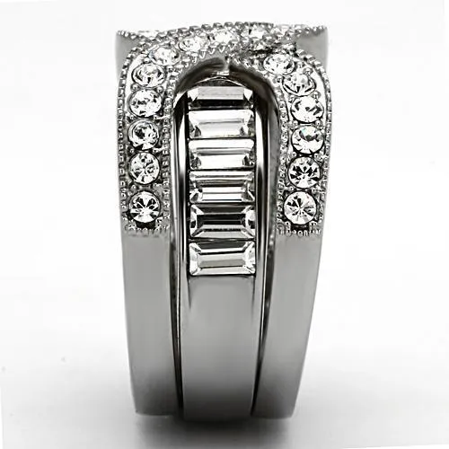 High polished (no plating) Stainless Steel Ring with Top Grade Crystal in Clear for Women Style TK970