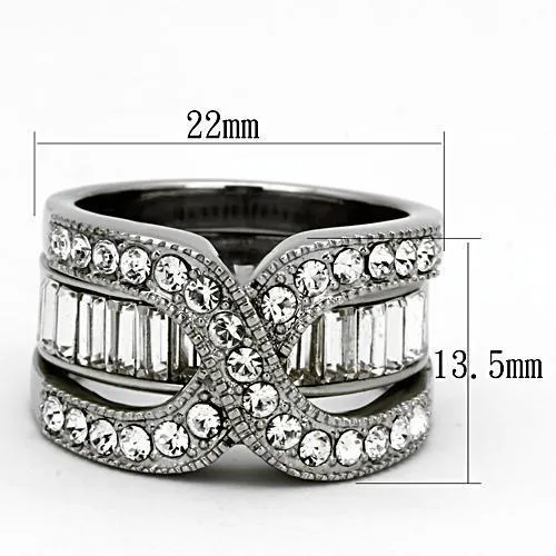 High polished (no plating) Stainless Steel Ring with Top Grade Crystal in Clear for Women Style TK970
