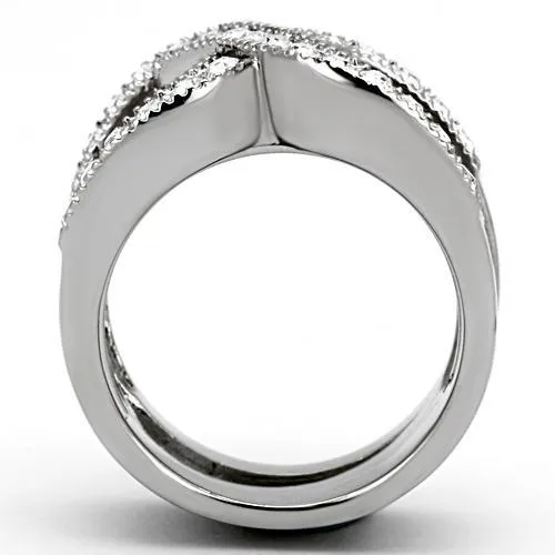 High polished (no plating) Stainless Steel Ring with Top Grade Crystal in Clear for Women Style TK970