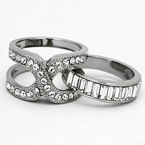 High polished (no plating) Stainless Steel Ring with Top Grade Crystal in Clear for Women Style TK970