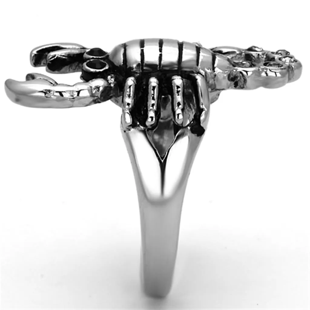 High polished (no plating) Stainless Steel Ring with Top Grade Crystal in Jet for Women Style TK1135