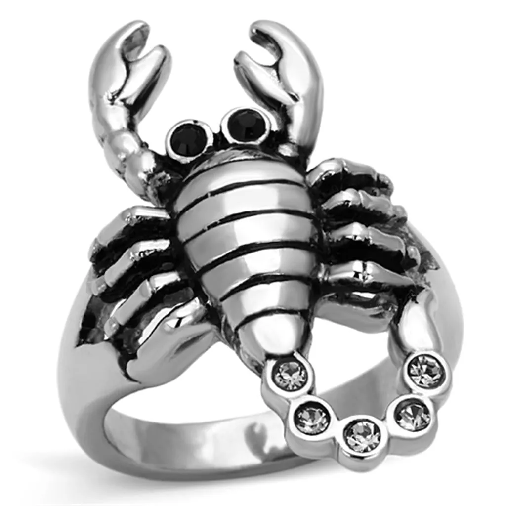 High polished (no plating) Stainless Steel Ring with Top Grade Crystal in Jet for Women Style TK1135