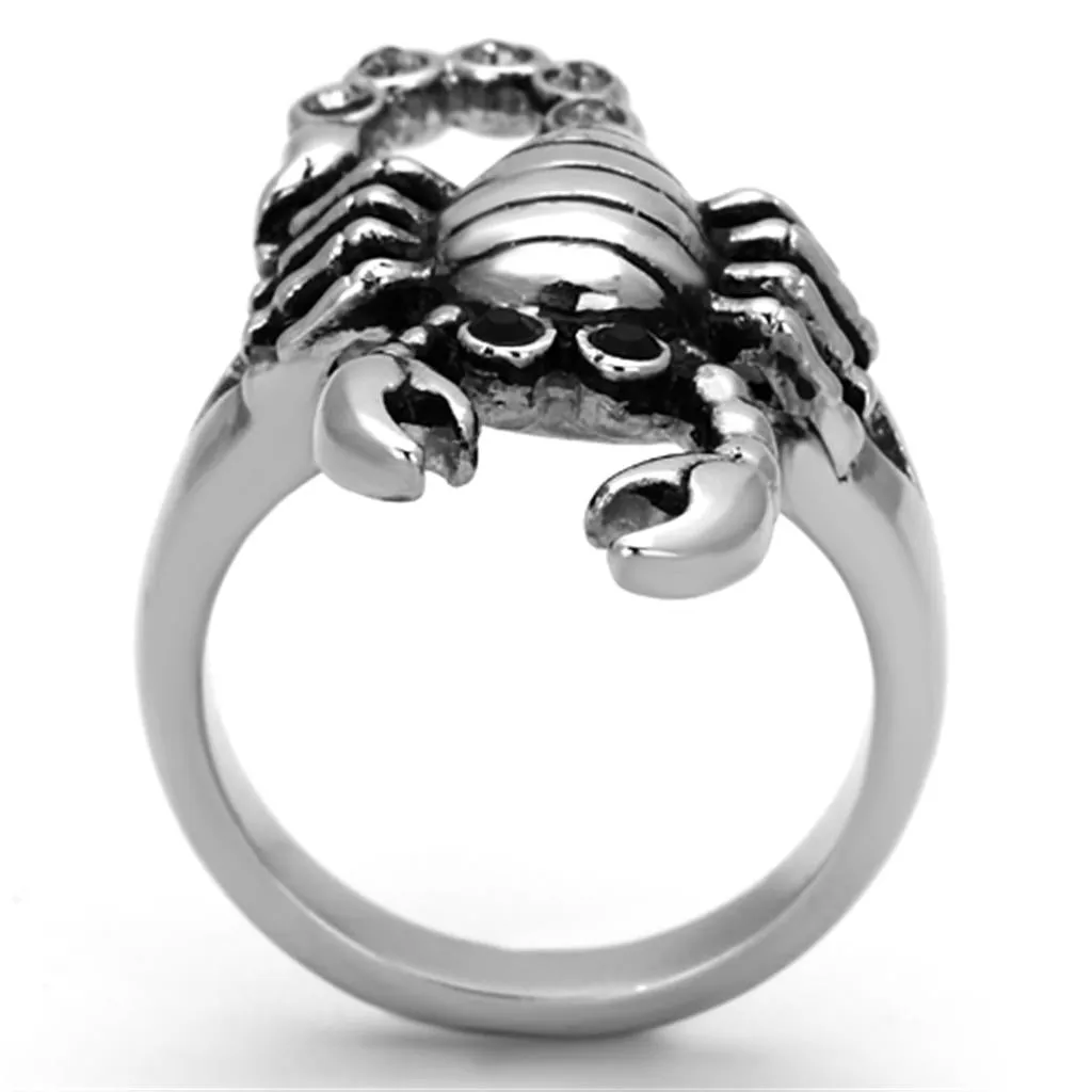 High polished (no plating) Stainless Steel Ring with Top Grade Crystal in Jet for Women Style TK1135