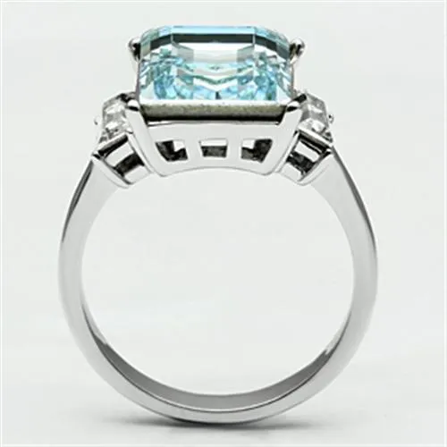 High polished (no plating) Stainless Steel Ring with Top Grade Crystal in Sea Blue for Women Style TK650