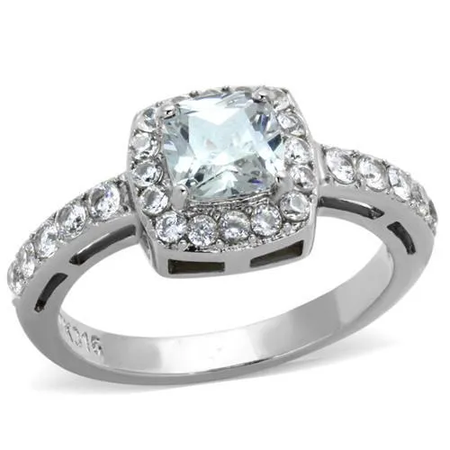 High-Polished Stainless Steel Ring with AAA Grade CZ in Clear for Women Style TK1899N