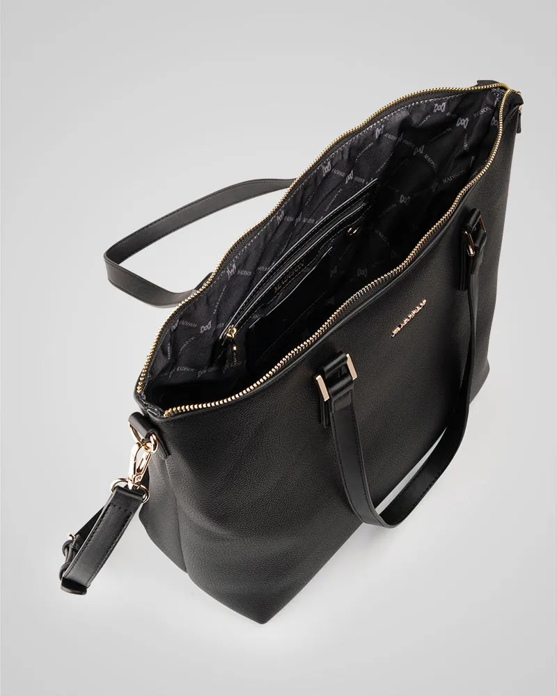 Inga Large Zip Top Tote Bag with Laptop Pocket   Stripe Bag Strap
