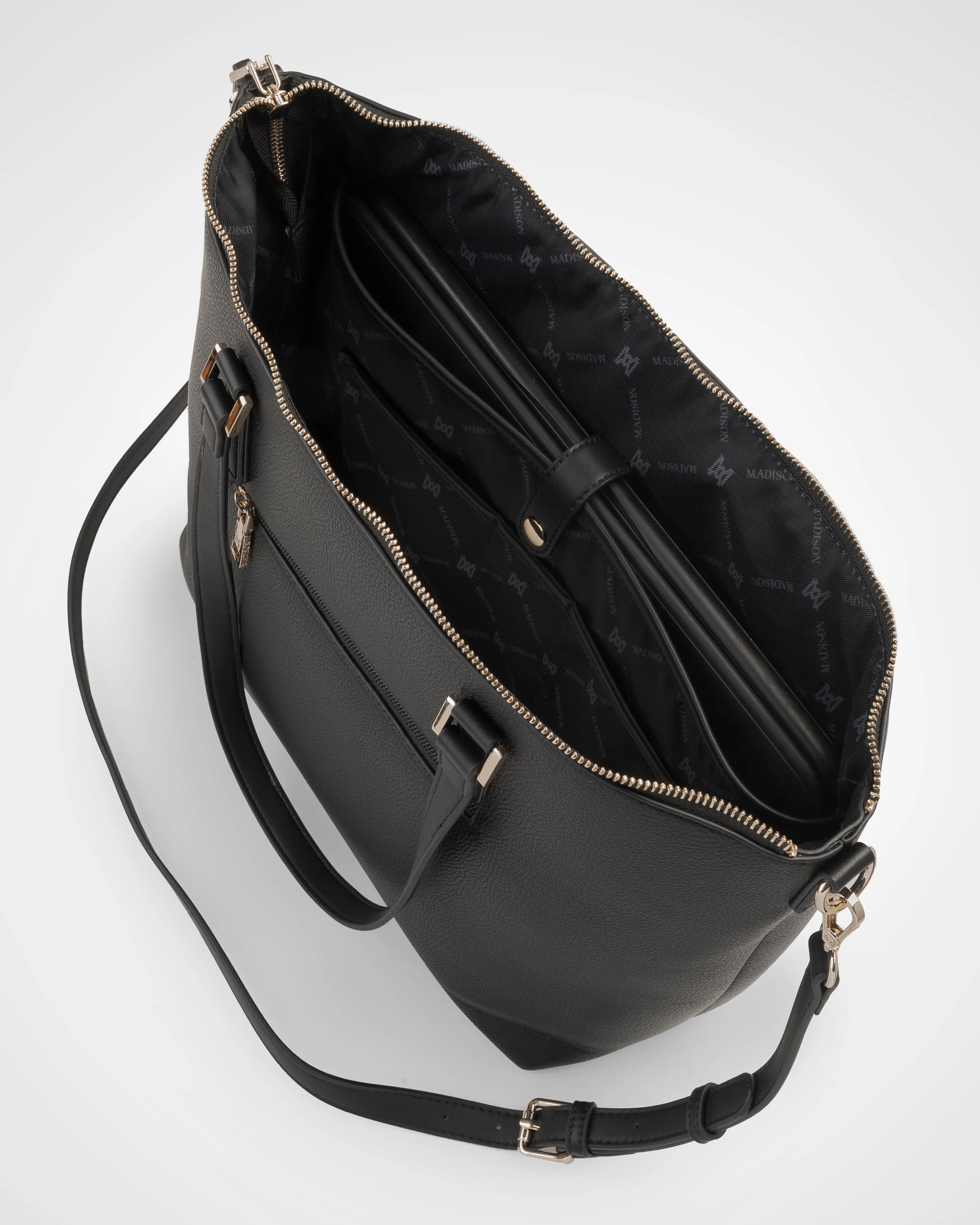 Inga Large Zip Top Tote Bag with Laptop Pocket   Stripe Bag Strap