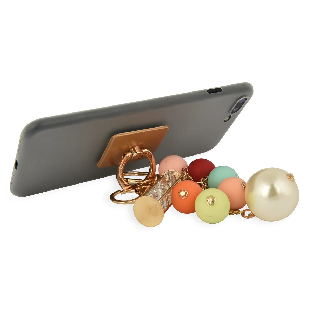 iOrigin Ring Grip and Kick Stand   Multi-Colored Beads with Crystals Key Chain for Mobile Phones & Tablets