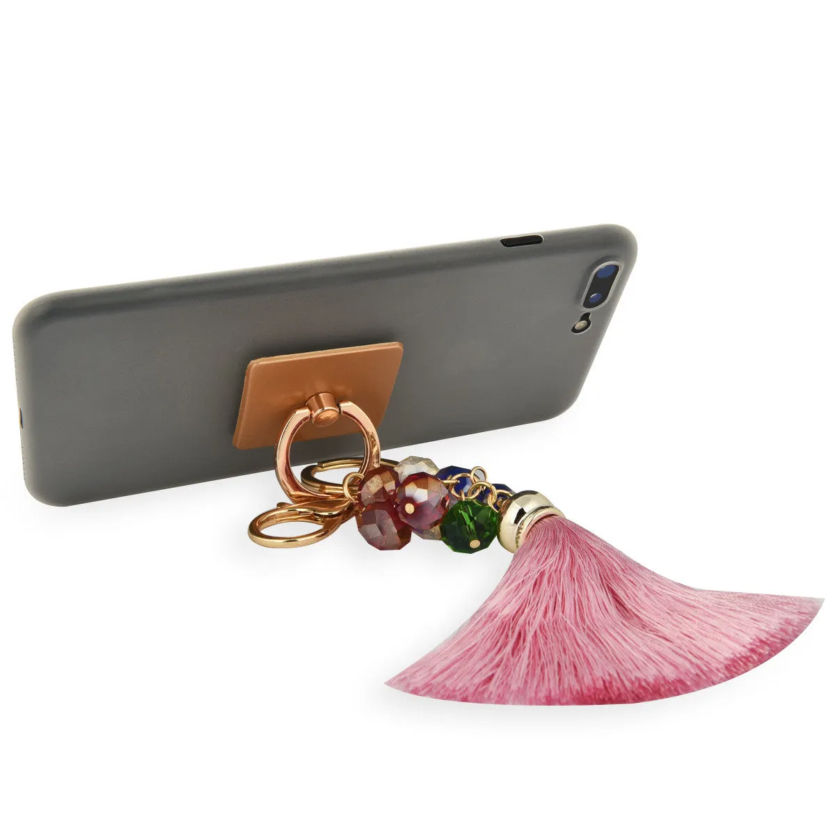 iOrigin Ring Grip and Kick Stand   Multi-Colored Rhinestones & Tassel Key Chain for Mobile Phones & Tablets