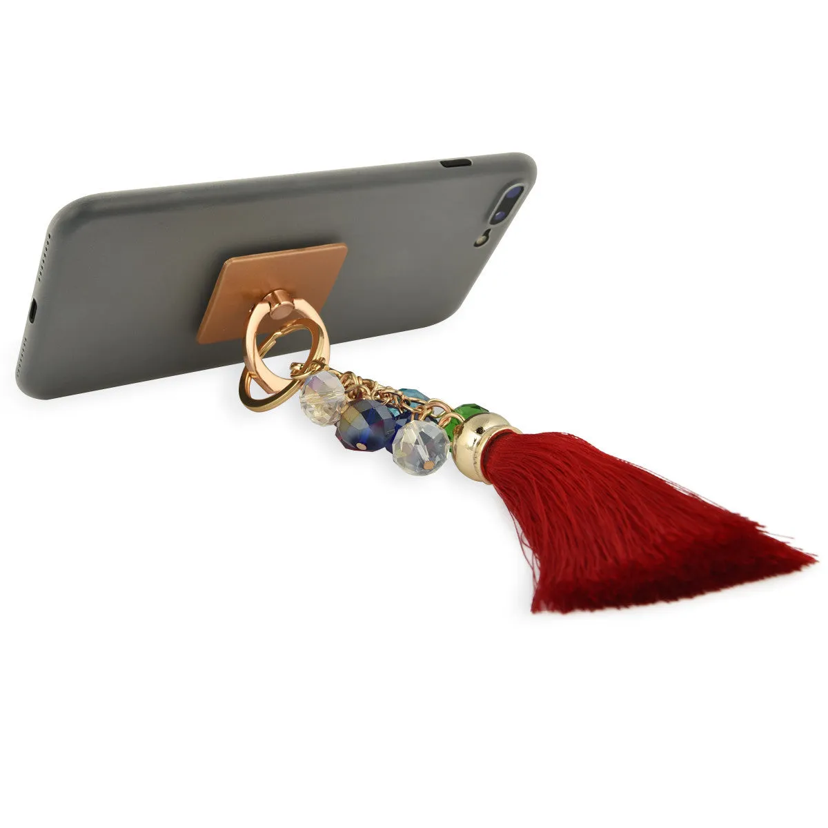 iOrigin Ring Grip and Kick Stand   Multi-Colored Rhinestones & Tassel Key Chain for Mobile Phones & Tablets