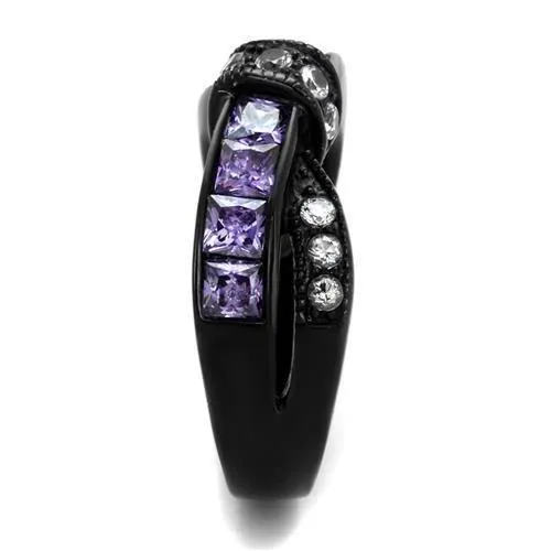 IP Black(Ion Plating) Stainless Steel Ring with AAA Grade CZ in Amethyst for Women Style TK2140