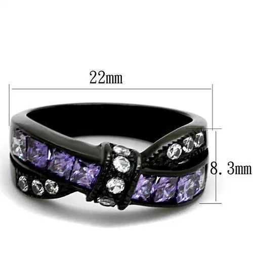 IP Black(Ion Plating) Stainless Steel Ring with AAA Grade CZ in Amethyst for Women Style TK2140