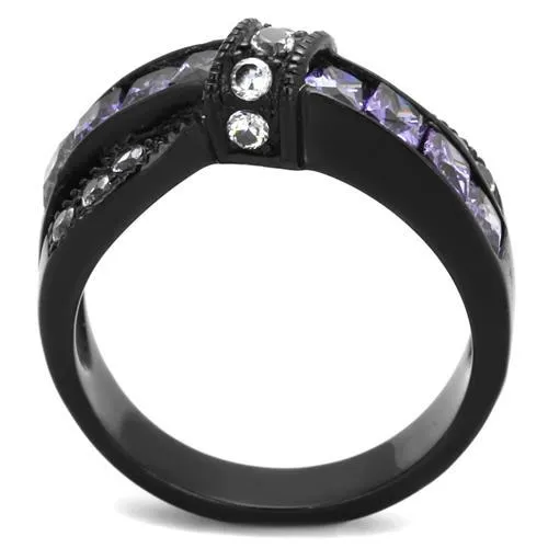 IP Black(Ion Plating) Stainless Steel Ring with AAA Grade CZ in Amethyst for Women Style TK2140