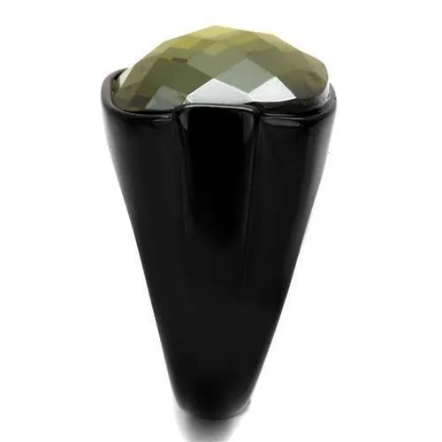 IP Black(Ion Plating) Stainless Steel Ring with AAA Grade CZ in Olivine color for Women Style TK2639