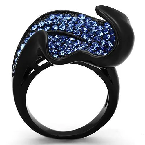 IP Black(Ion Plating) Stainless Steel Ring with Top Grade Crystal in Sapphire for Women Style TK1362