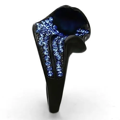 IP Black(Ion Plating) Stainless Steel Ring with Top Grade Crystal in Sapphire for Women Style TK1362