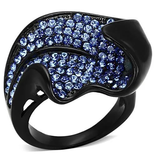 IP Black(Ion Plating) Stainless Steel Ring with Top Grade Crystal in Sapphire for Women Style TK1362