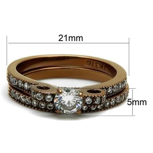 IP Coffee light Stainless Steel Ring with AAA Grade CZ in Clear for Women Style TK2955