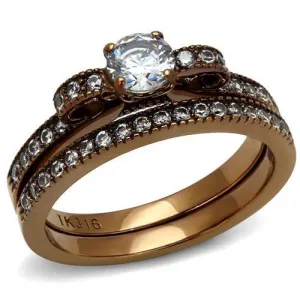 IP Coffee light Stainless Steel Ring with AAA Grade CZ in Clear for Women Style TK2955