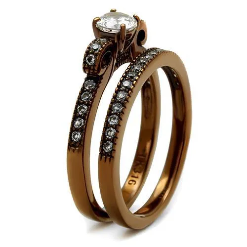 IP Coffee light Stainless Steel Ring with AAA Grade CZ in Clear for Women Style TK2955