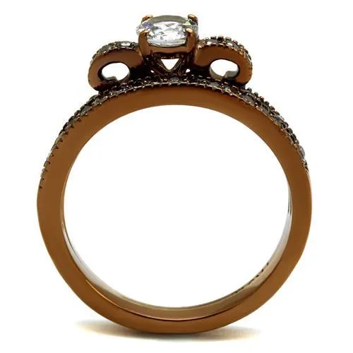 IP Coffee light Stainless Steel Ring with AAA Grade CZ in Clear for Women Style TK2955