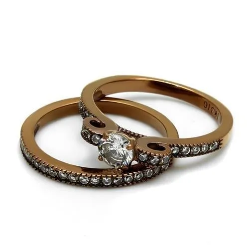 IP Coffee light Stainless Steel Ring with AAA Grade CZ in Clear for Women Style TK2955