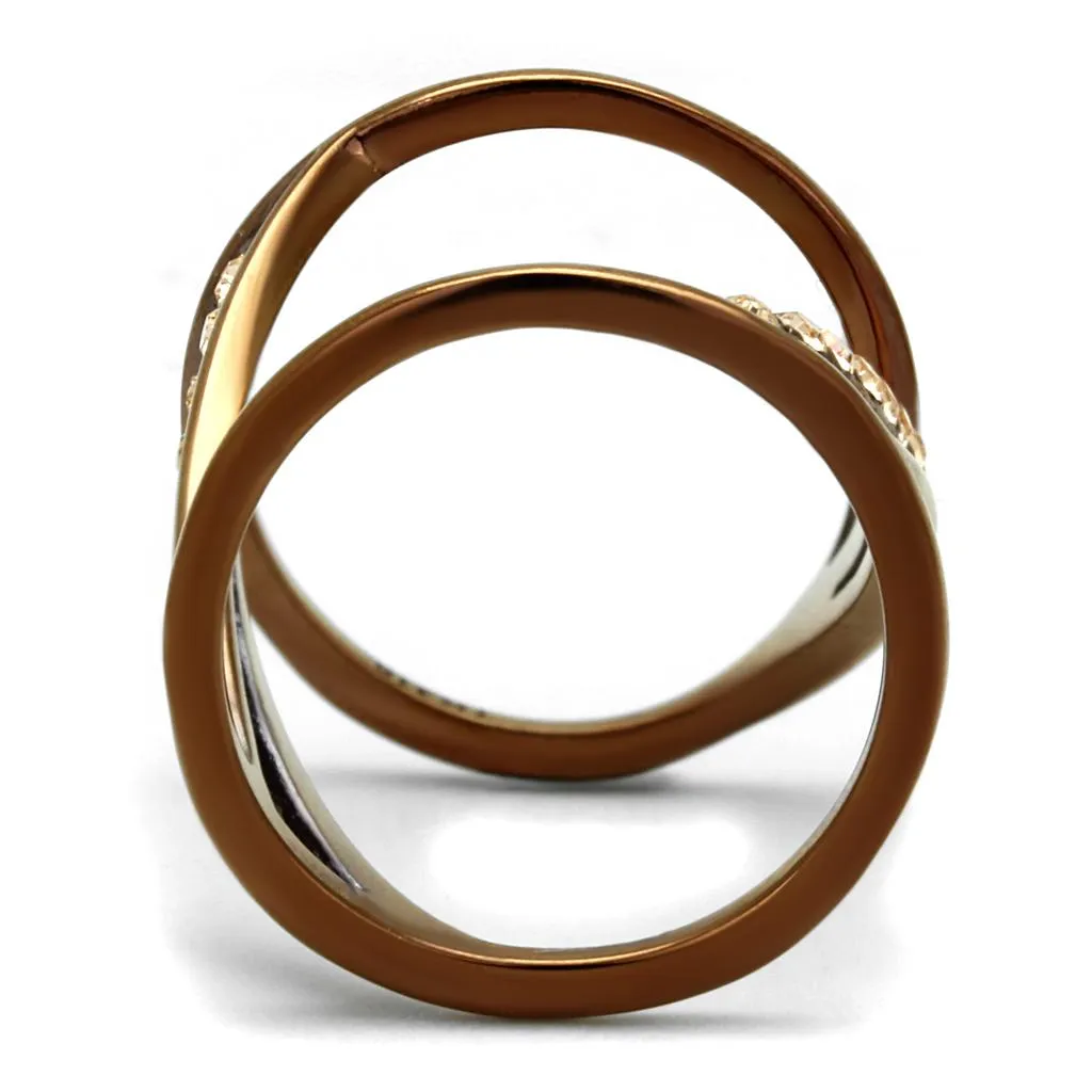 IP Coffee light Stainless Steel Ring with Top Grade Crystal in Light Peach for Women Style TK2827