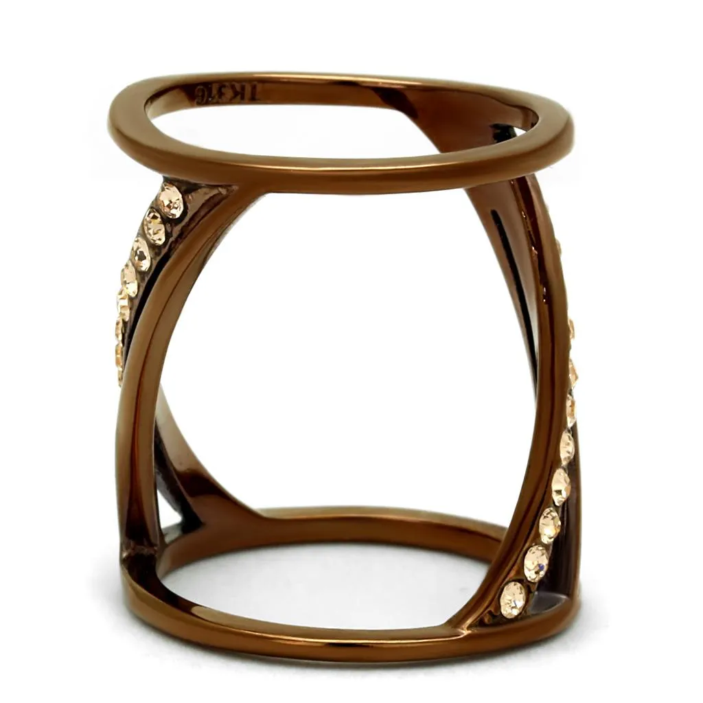 IP Coffee light Stainless Steel Ring with Top Grade Crystal in Light Peach for Women Style TK2827