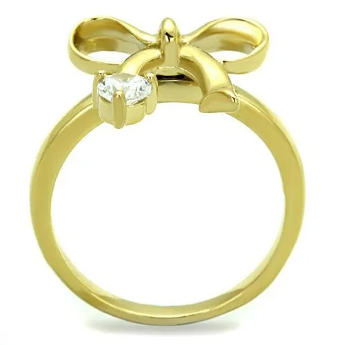 IP Gold(Ion Plating) Stainless Steel Ring with AAA Grade CZ in Clear for Women Style TK1585